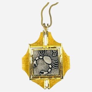 Vintage 1970’s RAZZA CANCER Large‎ Gold and Pewter Zodiac Pendant Necklace